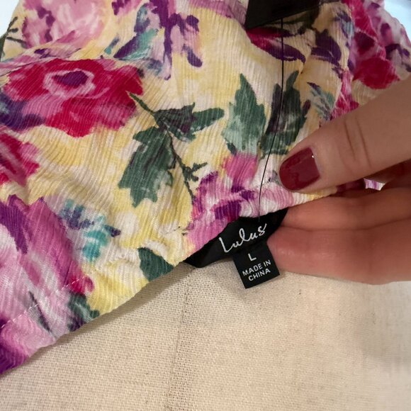 NWT Lulus Floral Cut Out Sundress Sleeveless Pink Yellow One Shoulder Size Large - Picture 9 of 11